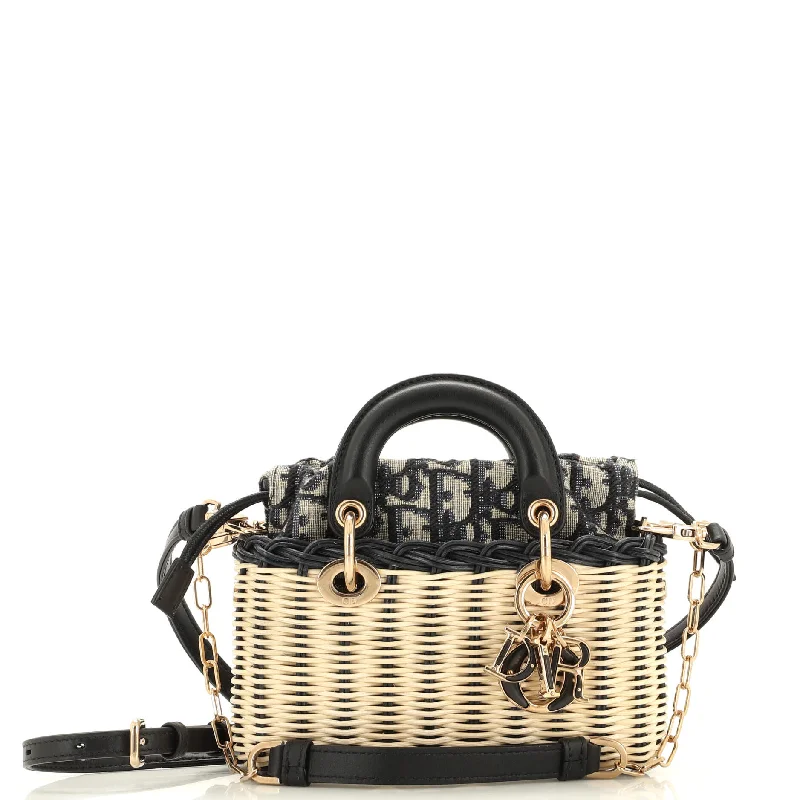 Lady D-Joy Bag Wicker and Oblique Canvas Micro