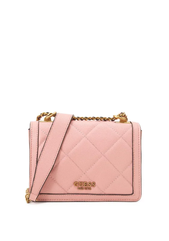 Guess Abey Flap Over Small Quilted Crossbody Bag, Dusty Pink