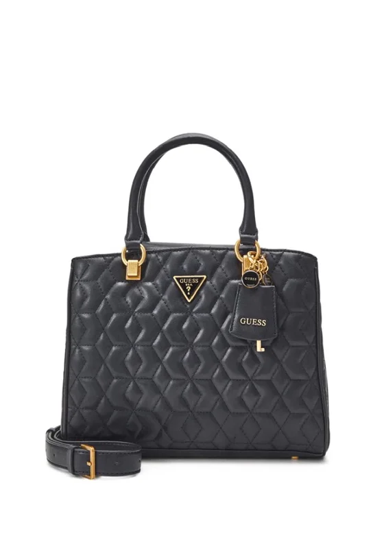 Guess Elenia Quilted Satchel, Black