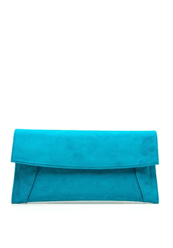 Emis Leather Suede Envelope Clutch Bag, Turquoise