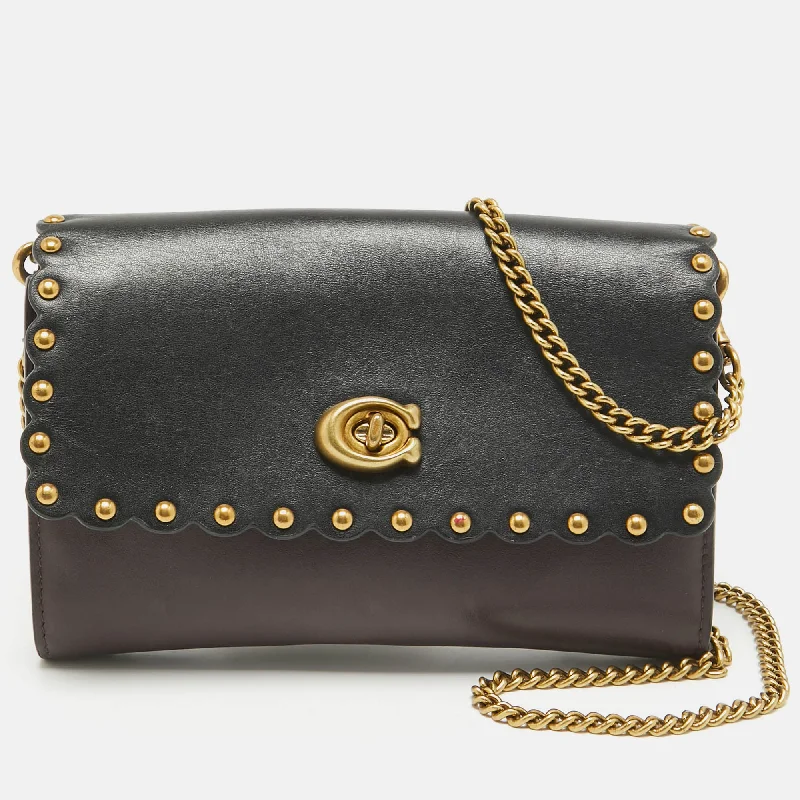 Coach Black/burgundy Leather Scallop Studded Marlow Crossbody Bag