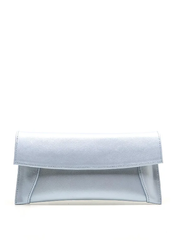 Emis Pebbled Leather Envelope Clutch Bag, Blue Silver