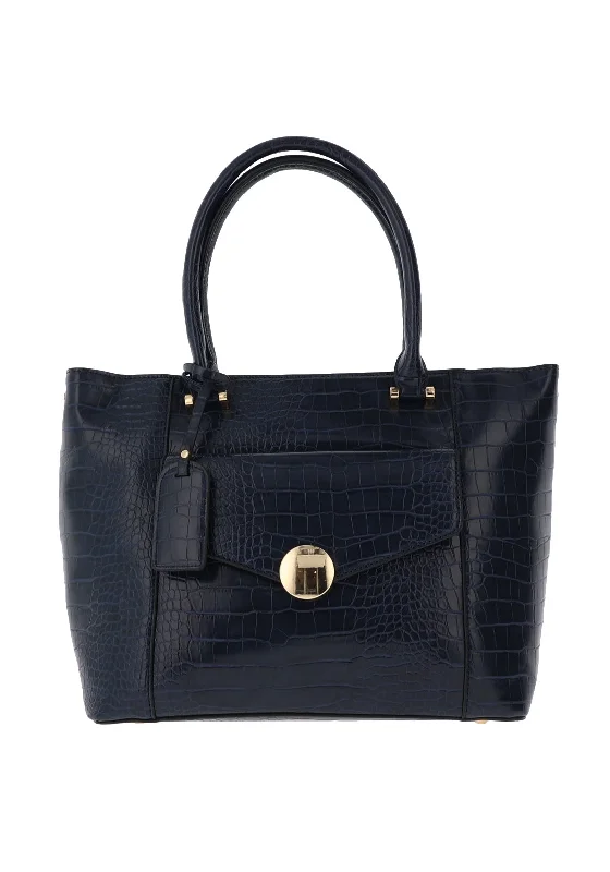 Zen Collection Faux Croc Print Shoulder Bag, Navy Blue