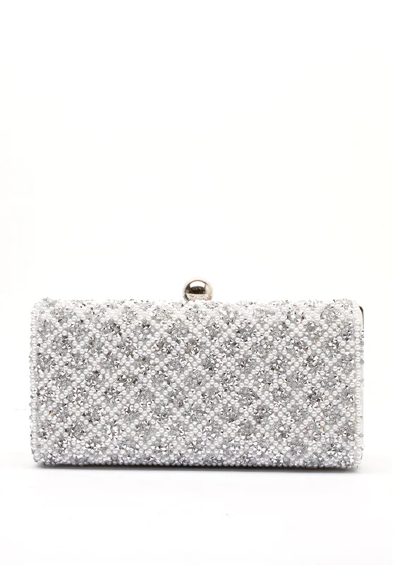 Zen Collection Diamond Print Sequins Clutch Bag, Silver