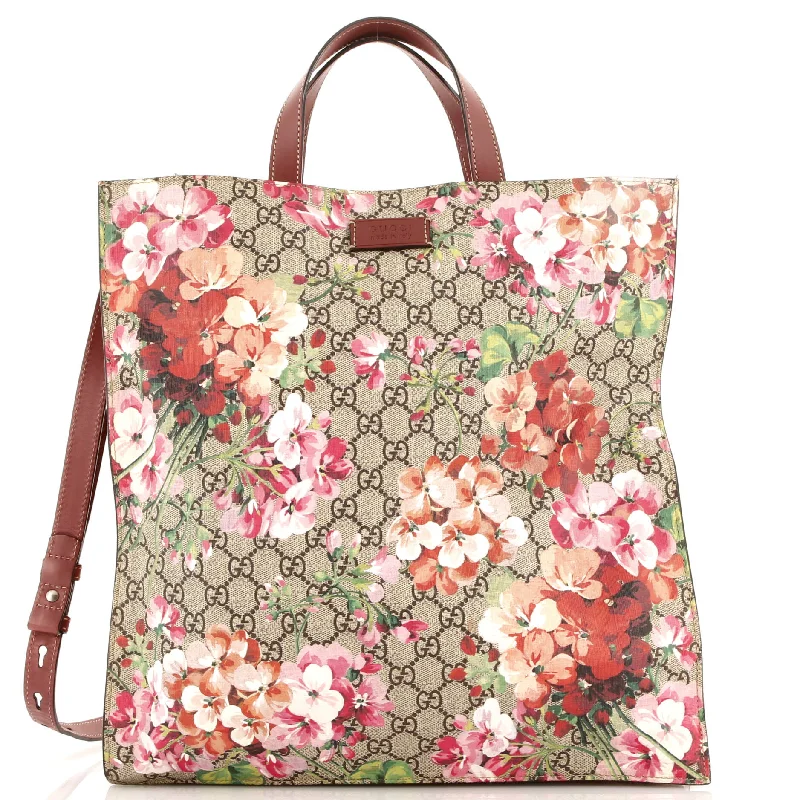 Convertible Soft Open Tote Blooms Print GG Coated Canvas Tall