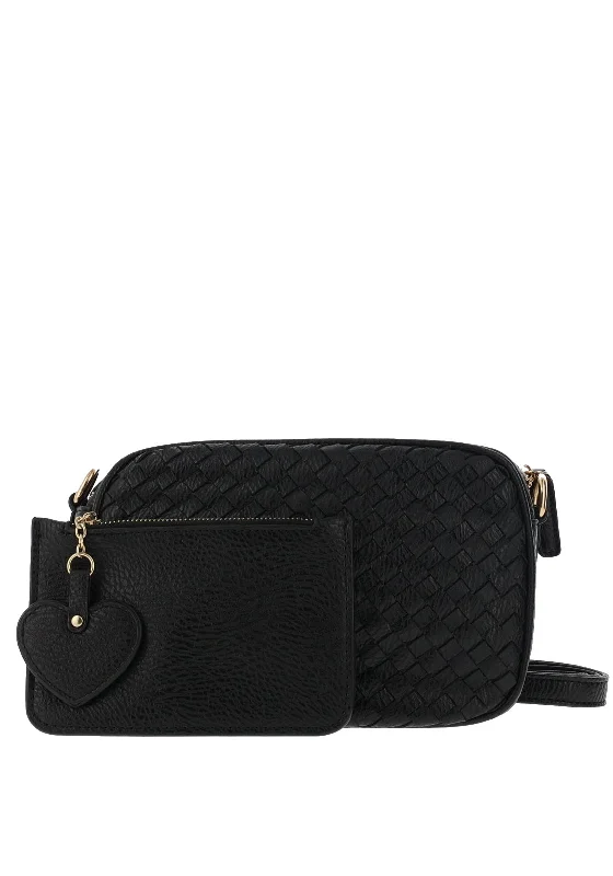 Zen Collection Weaved Crossbody Bag and Pouch, Black