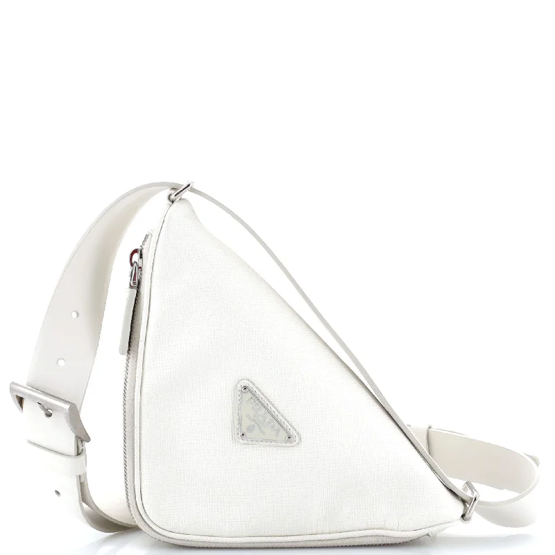 Triangle Logo Zip Around Shoulder Bag Saffiano Leather