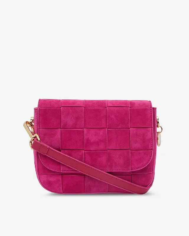 Clara Weave Crossbody - Hot Pink Suede