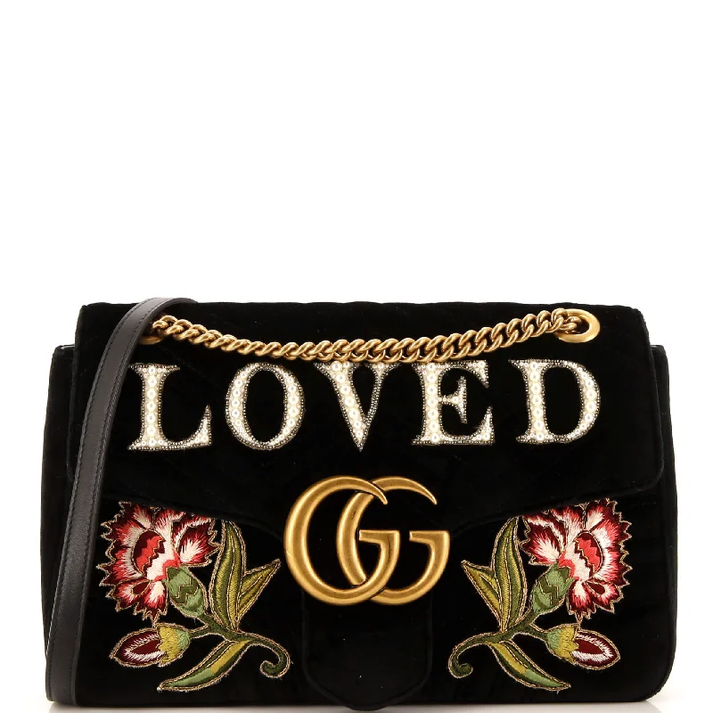 GG Marmont Flap Bag Embroidered Matelasse Velvet Medium