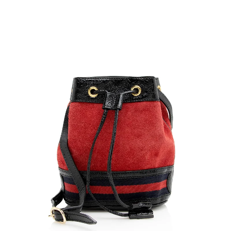 Gucci Suede Patent Leather Ophidia Mini Bucket Bag