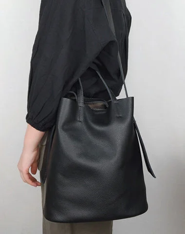 Stylish Black Leather Tote Bag Shoulder Tote Handbag Black Crossbody Tote Purse For Women