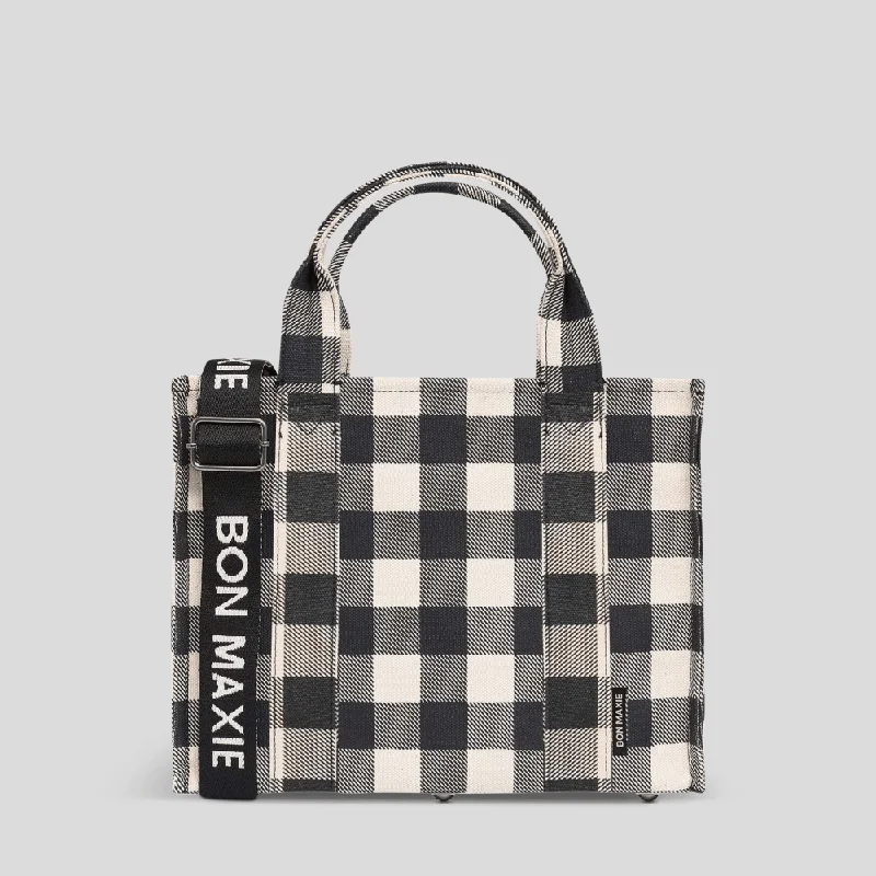 Small Bon Vivant Structured Tote Bag -- Mini Tote Black Gingham