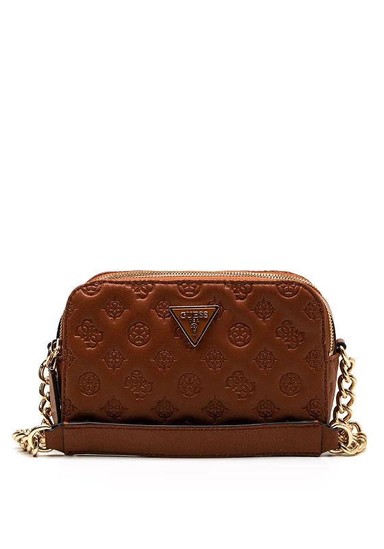 Guess Noelle Debossed Logo Mini Crossbody Bag, Cognac