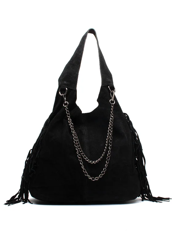 Zen Collection Faux Suede Fringe Shoulder Bag, Black