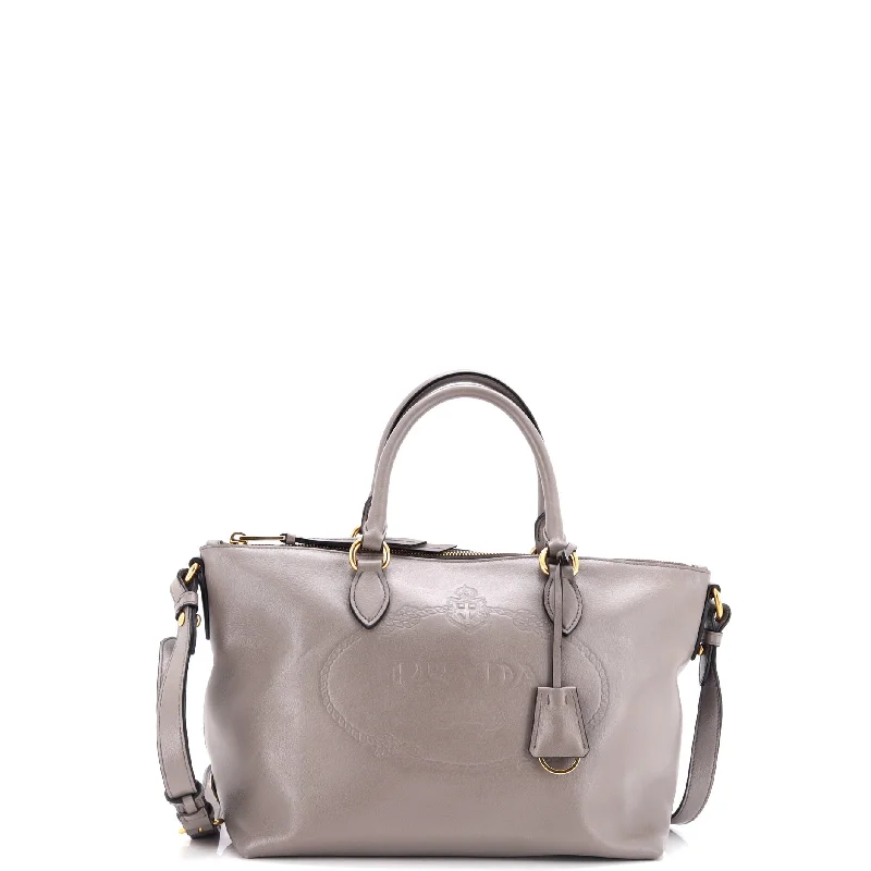 Embossed Logo Convertible Tote Glace Calf Small