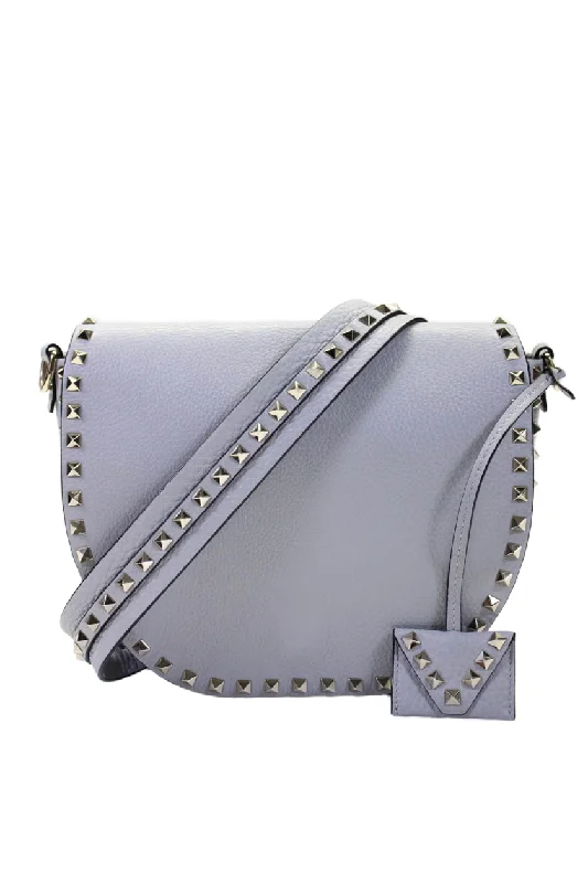 Valentino Garavani Womens Light Gray Rockstud Half Moon Crossbody Bag Handbag