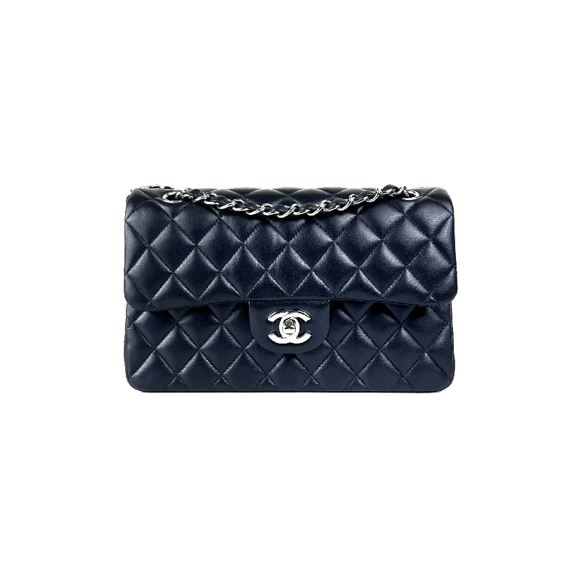 Chanel Small Double Classic Flap Metallic Navy