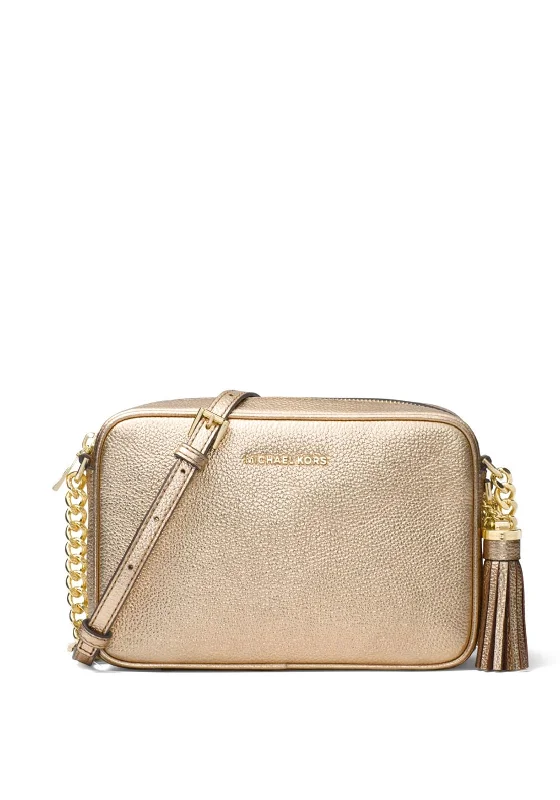 MICHAEL Michael Kors Ginny Metallic Leather Crossbody, Pale Gold