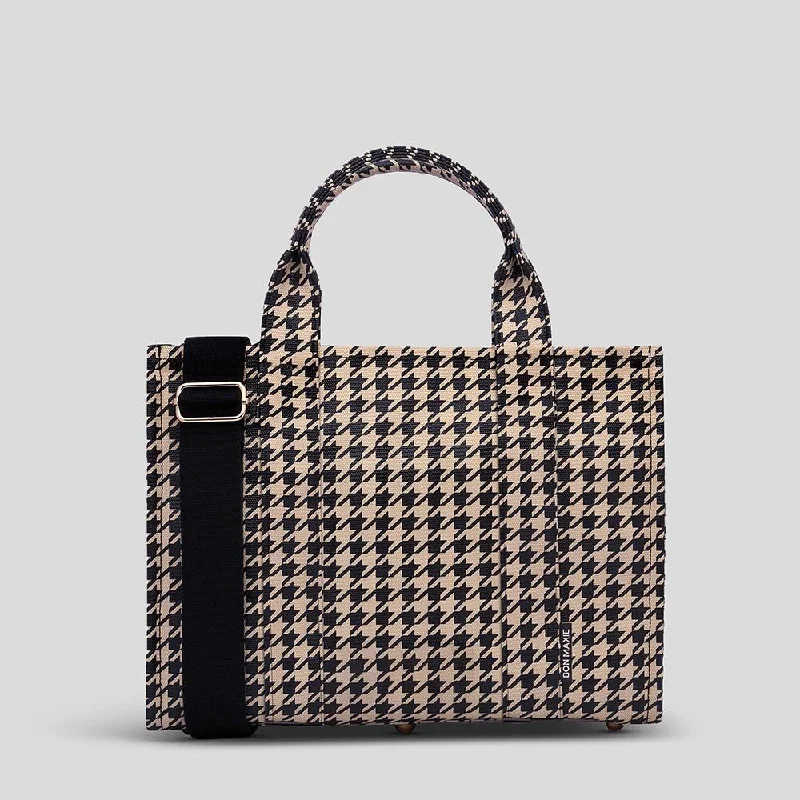 Small Bon Vivant Structured Tote Bag -- Mini Tote Black Houndstooth