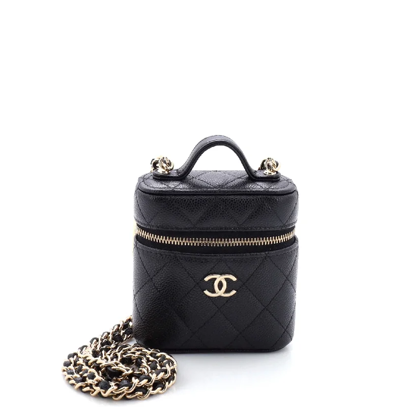 Handle with Care Vanity Case with Chain Quilted Caviar