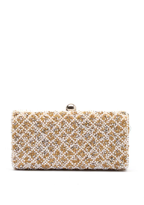 Zen Collection Diamond Print Sequins Clutch Bag, Gold