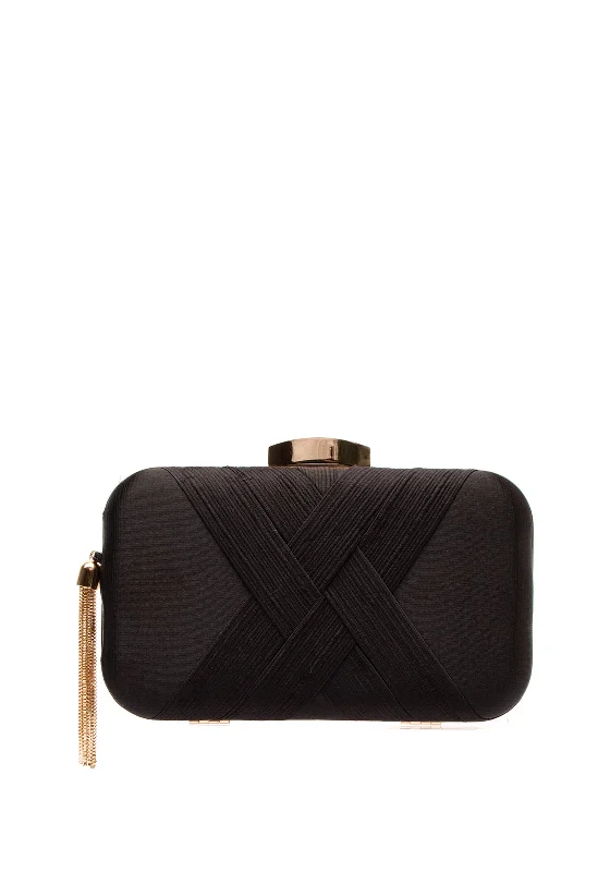 Zen Collection Woven Tassel Clutch Bag, Black