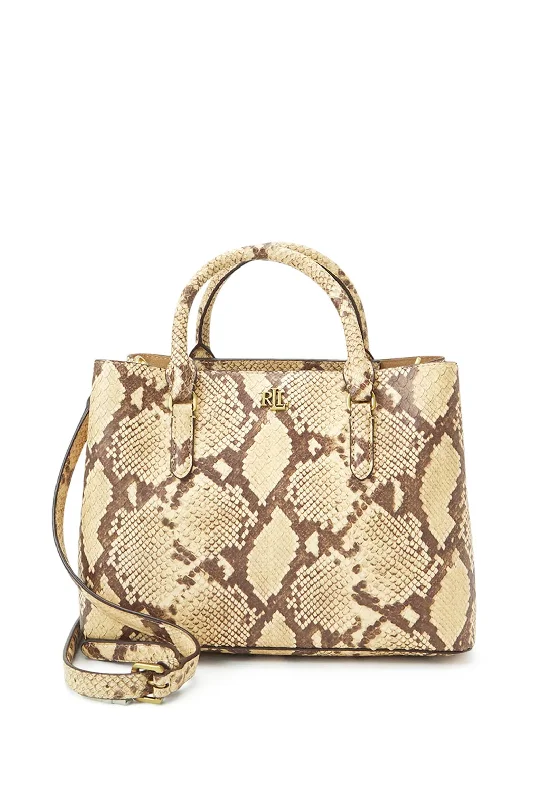 Ralph Lauren Marcy Medium Faux Snakeskin Satchel, Beige