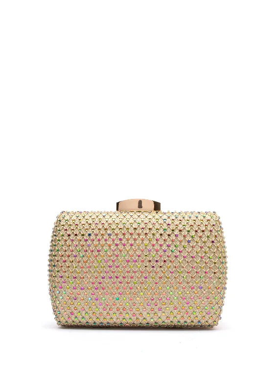 Zen Collection Iridescent Diamante Rectangular Clutch Bag, Gold