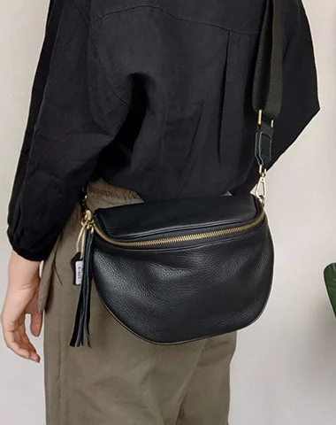 Fashion Women Black Leather Small Saddle Shoulder Bag Side Bag Black Saddle Crossbody Bag Purse For Women