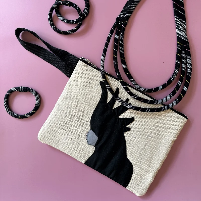 Cockatoo Jute Clutch in Black