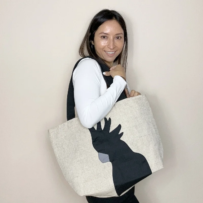 Cockatoo Jute Tote Bag in Black