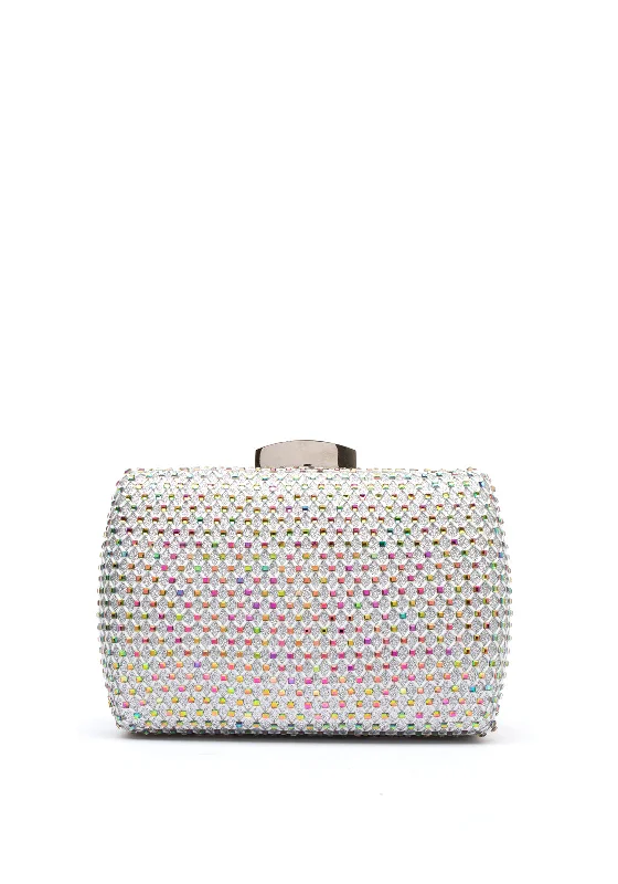 Zen Collection Iridescent Diamante Rectangular Clutch Bag, Silver