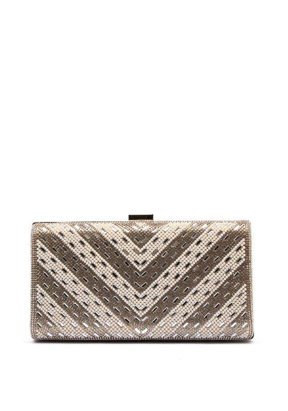 Zen Collection Pearl Diamante Clutch Bag, Gold