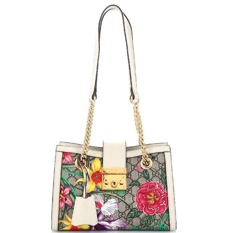 Padlock Chain Tote Flora GG Coated Canvas Small