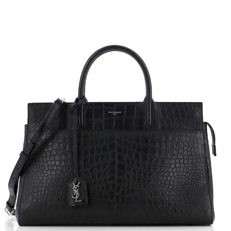 Rive Gauche Cabas Crocodile Embossed Leather Medium