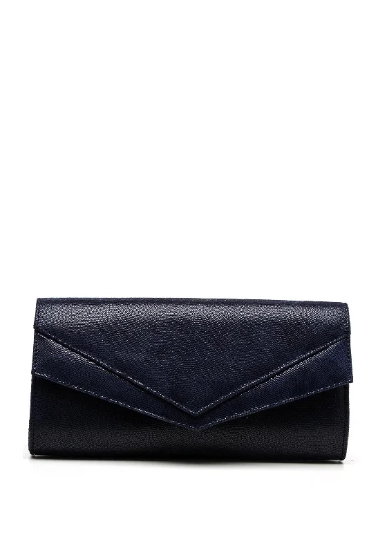 Pomares Envelope Pebbled Faux Leather Clutch Bag, Navy