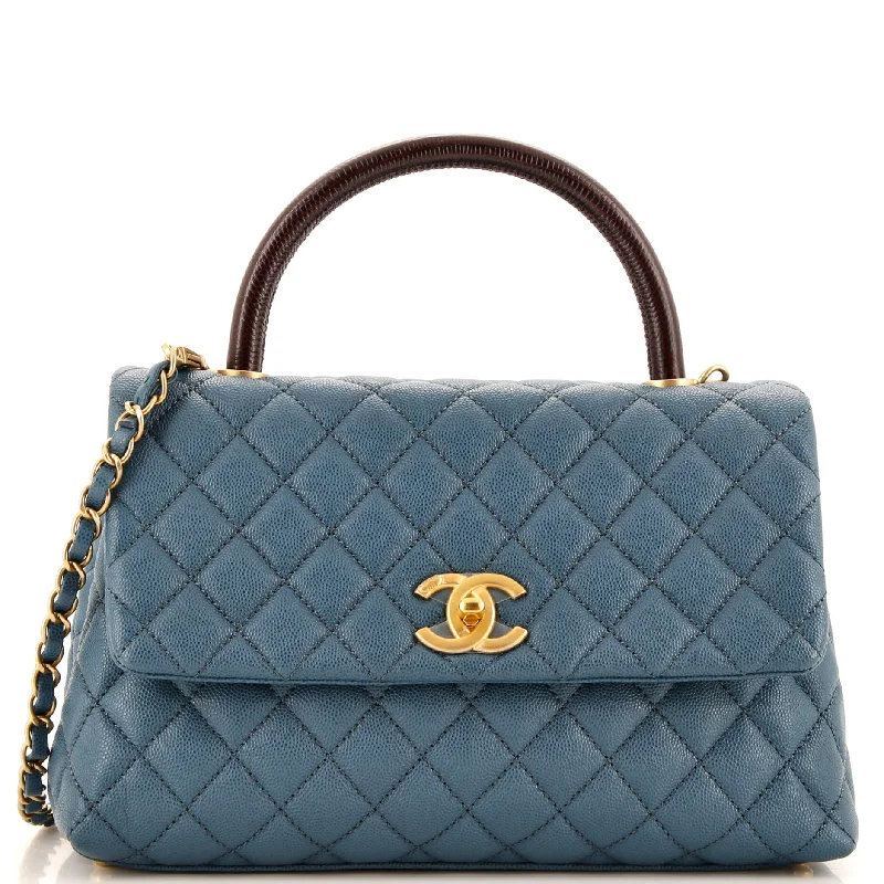 Coco Top Handle Bag Quilted Caviar with Lizard Small