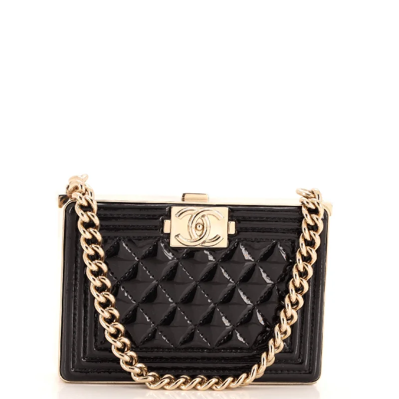 Boy Chain Box Minaudiere Quilted Patent