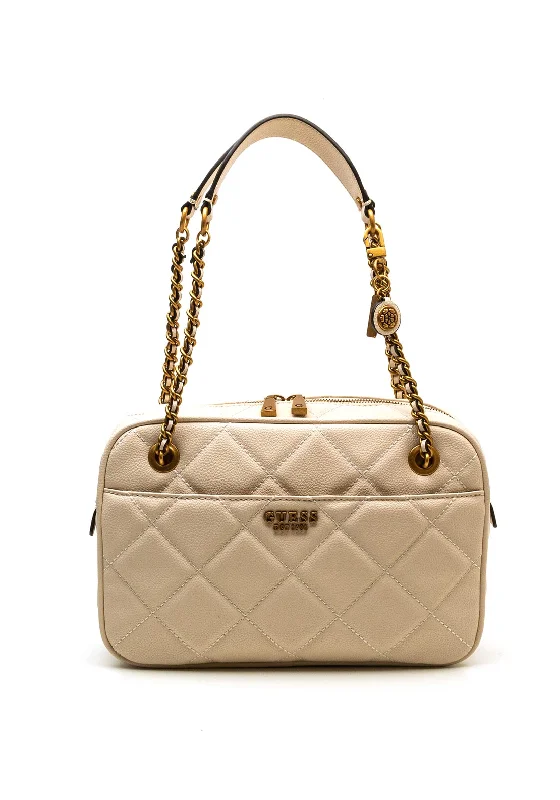 Guess Abey Top Zip Quilted Large Shoulder Bag, Stone