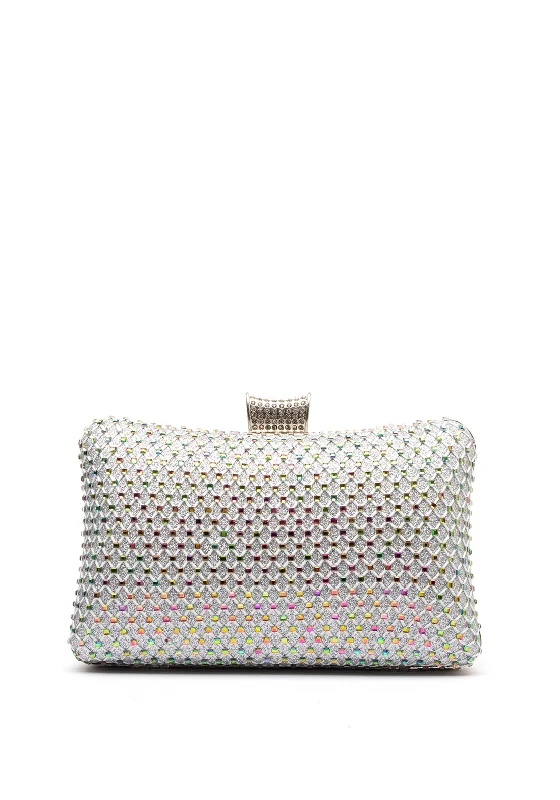 Zen Collection Iridescent Diamante Clutch Bag, Silver