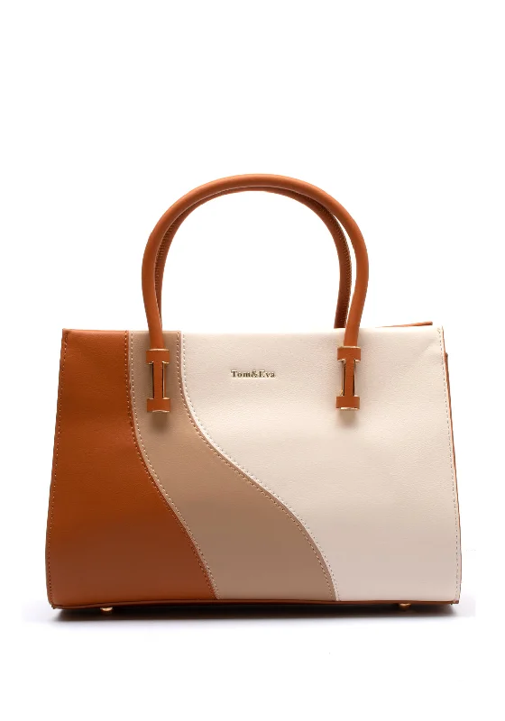 Zen Collection Colour Block Wave Grab Bag, Brown Apricot Beige