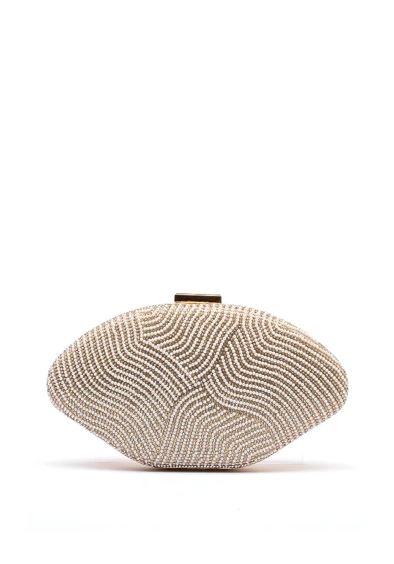 Zen Collection Pearl Diamante Oval Clutch Bag, Gold