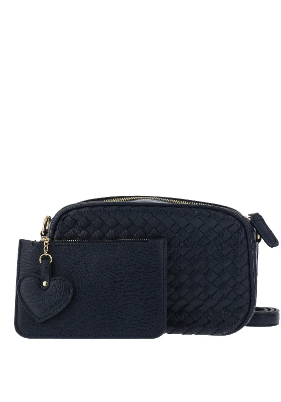 Zen Collection Weaved Crossbody Bag and Pouch, Blue