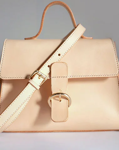 Handmade Beige Leather Womens Handbag Shoulder Bag Crossbody Purse for Women