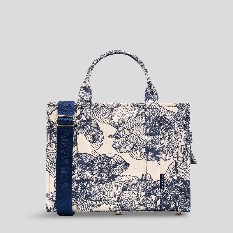 Small Bon Vivant Structured Tote Bag -- Mini Tote Navy Floral