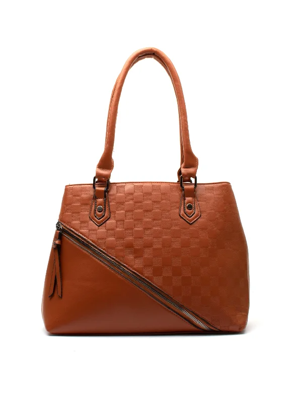 Zen Collection Checkered Shoulder Bag, Brown