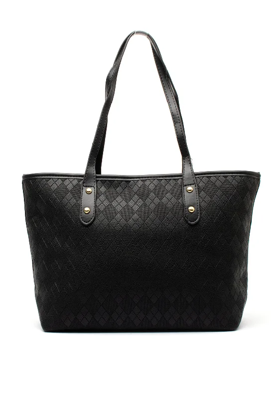 Zen Collection Textured Checkered Shoulder Bag, Black