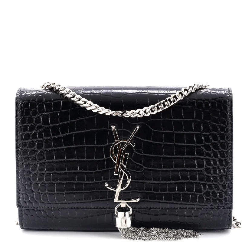 Classic Monogram Tassel Crossbody Bag Crocodile Embossed Leather Small