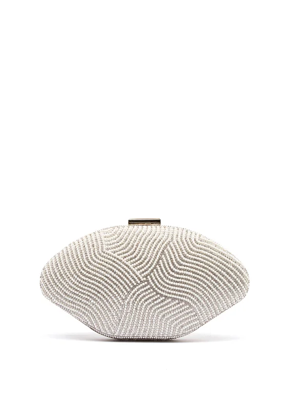 Zen Collection Pearl Diamante Oval Clutch Bag, Silver