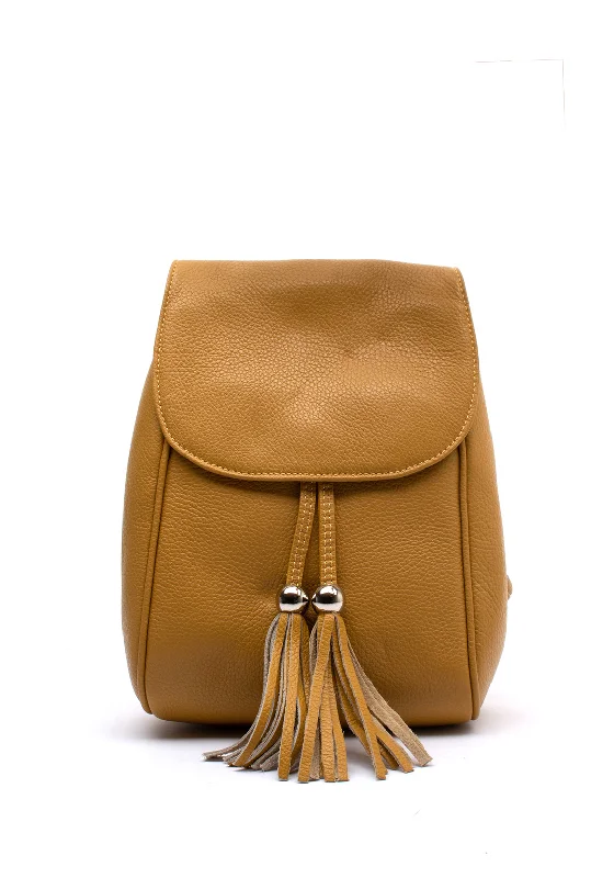 Zen Collection Pebbled Tassel Backpack, Mustard